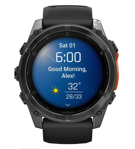 שעון חכם Garmin Fenix 8 AMOLED 51mm פלדת אל-חלד עם רצועת סיליקון שחורה