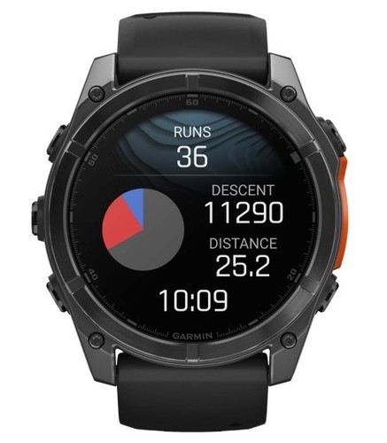 שעון חכם Garmin Fenix 8 AMOLED 51mm פלדת אל-חלד עם רצועת סיליקון שחורה