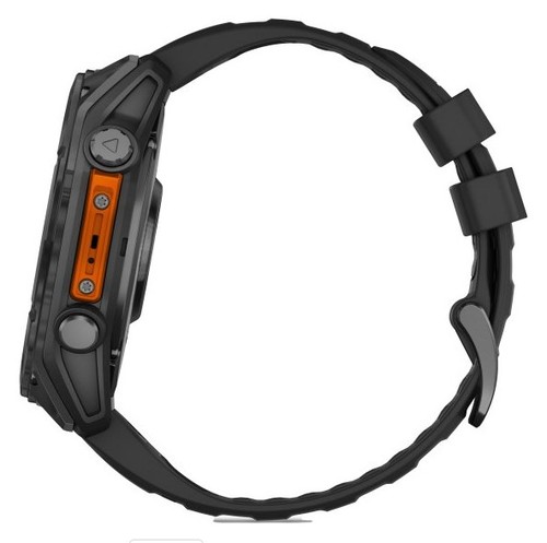 שעון חכם Garmin Fenix 8 AMOLED 51mm פלדת אל-חלד עם רצועת סיליקון שחורה