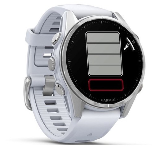 שעון חכם Garmin Fenix 8 AMOLED 43mm פלדת אל-חלד עם רצועת סיליקון לבנה