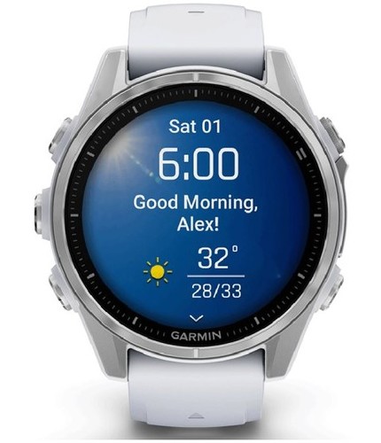 שעון חכם Garmin Fenix 8 AMOLED 43mm פלדת אל-חלד עם רצועת סיליקון לבנה