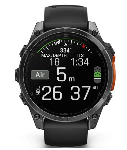 שעון חכם Garmin Fenix 8 AMOLED 47mm פלדת אל-חלד עם רצועת סיליקון שחורה