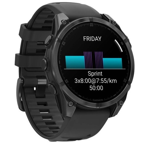 שעון חכם Garmin Fenix 8 AMOLED 47mm פלדת אל-חלד עם רצועת סיליקון שחורה