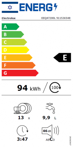 מדיח כלים אינטגרלי מלא AirDry דגם EEQ47200L אלקטרולוקס