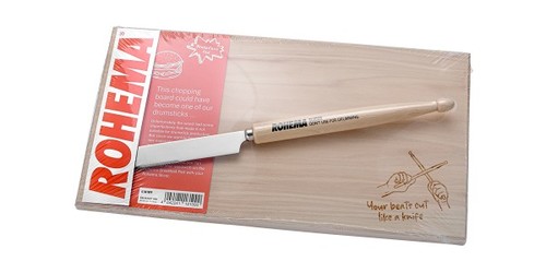 פד ארוחת בוקר :) 618109 קרש חיתוך עם סכין המחוברת למקל תופים המיוצר מ-American Hickory מבית ROHEMA (GERMANY)