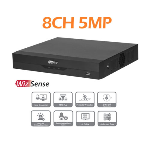 מערכות הקלטה XVR 5MP היברידית ל-8 מצלמות + ל-4 מצלמות IP דגם Dahua DH-XVR5108HS-I3-1TB כולל כונן קשיח ל-1TB