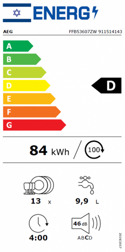 מדיח כלים ‏רחב AEG FFB53607ZW ProIntensive AirDry א.א.ג