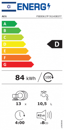 מדיח כלים אינטגרלי מלא דגם AEG FSE83617P XXL ProClean AirDry א.א.ג.