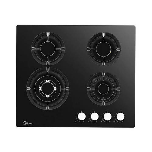 כיריים גז 4 להבות דגם 6737 60GH503B MIDEA בצבע זכוכית שחורה