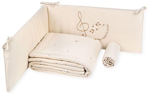 סט מצעים 3 חלקים לעריסת תינוק מבד 100% כותנה עם רקמה EMB - מוזיקה