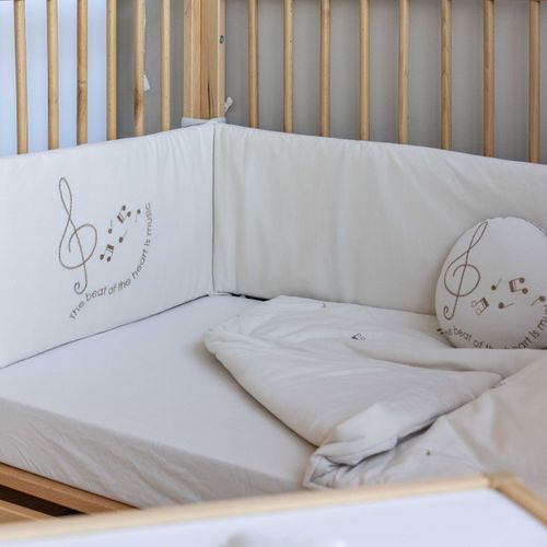 סט מצעים 3 חלקים לעריסת תינוק מבד 100% כותנה עם רקמה EMB - מוזיקה