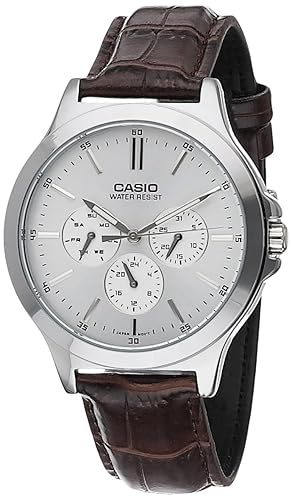 Casio MTP-V300L-7A רגיל אנלוגי כסף חוגה חום עור שעון גברים