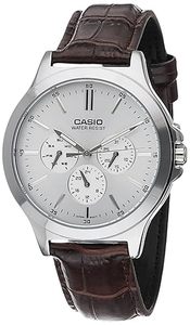 Casio MTP-V300L-7A רגיל אנלוגי כסף חוגה חום עור שעון גברים