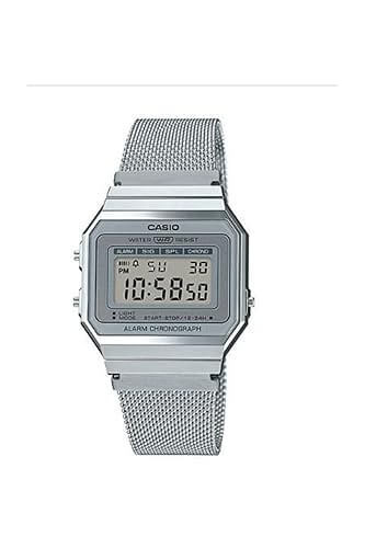 שעון יד דיגיטלי וינטאג' עם רצועת רשת Stainless Steel כסופה Casio A700WM-7ADF