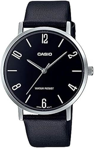 Casio MTP-VT01L-1B2 שעון רצועת עור שחור מינימליסטי לגברים