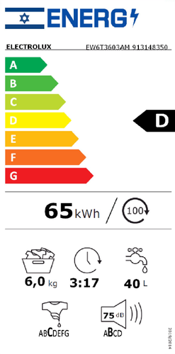 מכונת כביסה Electrolux EW6T3603AM אלקטרולוקס