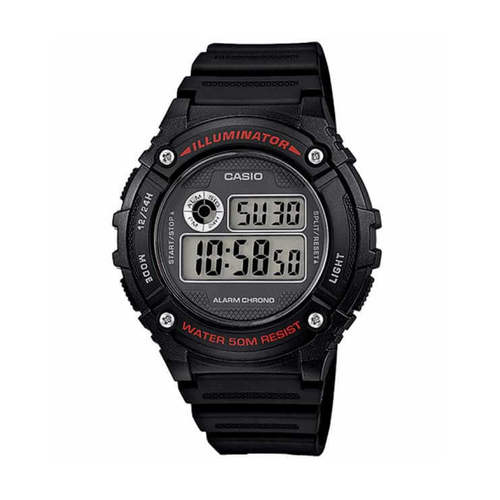 שעון יד דיגיטלי לגברים עם רצועת סיליקון Casio W-216H-1AVDF