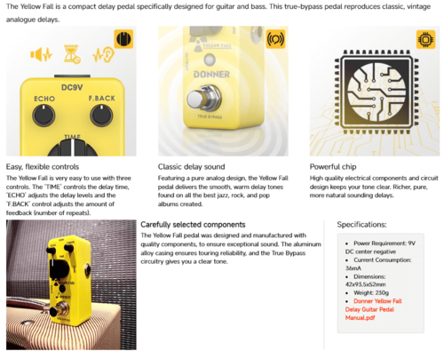 פדל דיליי לגיטרה EC748 Yellow Fall Delay מבית DONNER