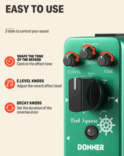 פדל ריברב לגיטרה 7 מצבים EC-965 Verb Square Reverb Guitar Pedal מבית DONNER