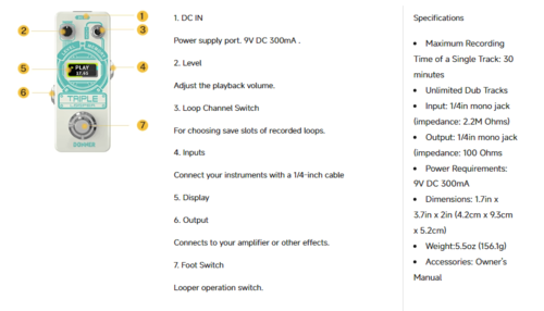 פדל לופר לגיטרה 3 מצבי שמירה EC1211 Triple Looper Guitar Pedal מבית DONNER