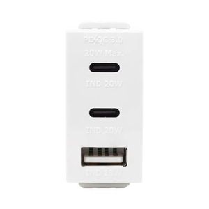  מטען 3 יציאות USB 2C+A PD 20W לבן מט 1 מודול ניסקו סוויץ