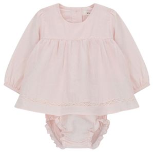 סט שמלה ובלומרס מבד אריג 100% כותנה מידה 0-3 חודשים - ורוד בהיר