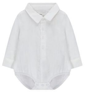 בגד גוף לתינוק עם שרוול ארוך, צווארון וכפתורים 100% כותנה במידה 3-6 חודשים - לבן