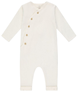 אוברול פוינטל לתינוק עם שרוול ארוך וכפתורים 100% כותנה מידה 0-3 חודשים - שמנת