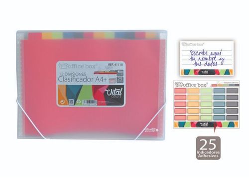 תיקיית הרמוניקה A4 (אקורדיון) , 12 תאים , סדרה VITAL COLORS