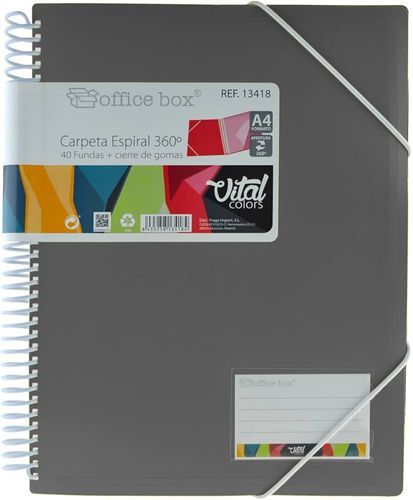 תיקיית אינדקס A4  עם ספירלה וגומיות VITAL COLORS, עם 20 ניילונים (מגוון צבעים לבחירה)