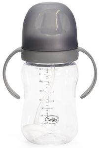 בקבוק אימון עם ידיות ופיית סיליקון לגיל 6M+ ללא טיפטוף 250 מ"ל - אפור