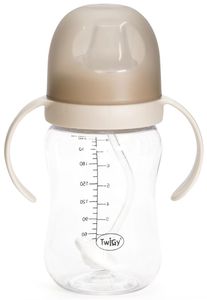 בקבוק אימון עם ידיות ופיית סיליקון לגיל 6M+ ללא טיפטוף 250 מ"ל - בז