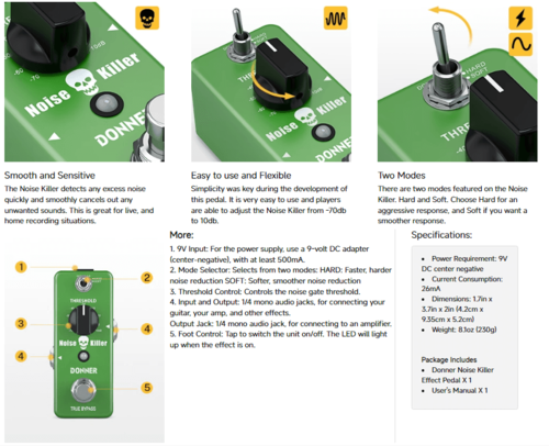 פדל קוטל רעשים EC886 Noise Killer Guitar Effect Pedal מבית DONNER