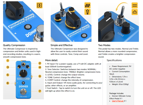פדל קומפרסור לגיטרה Ultimate Compressor Pedal EC888 מבית DONNER