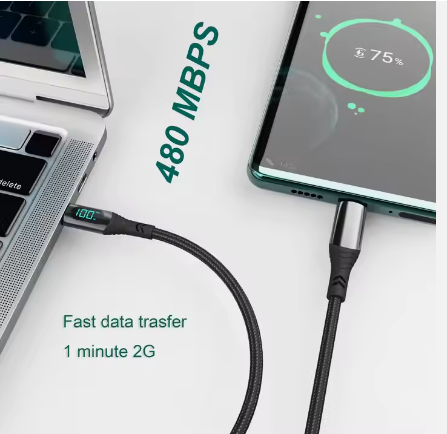 כבל USB-C ל- USB-C  עם תצוגת טעינה, 100W, 1m