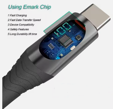 כבל USB-C ל- USB-C  עם תצוגת טעינה, 100W, 1m
