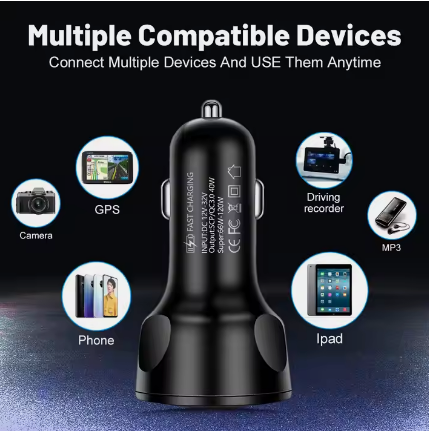 מטען לרכב, 4 שקעי USB, הספק 66W, עם תצוגת טעינה