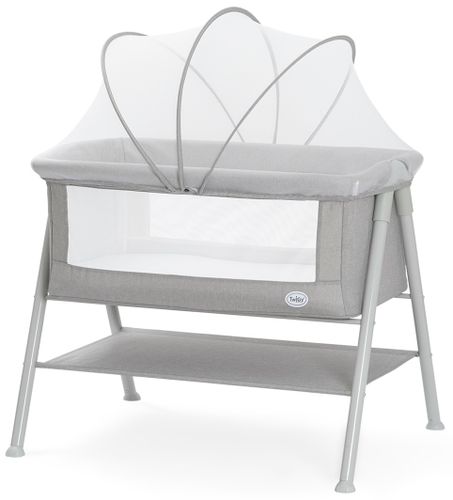 עריסה נצמדת למיטת הורים דאלאס עם מזרן, כילה, משטח אחסון ואפשרות חיבור לגלגלים - אפור