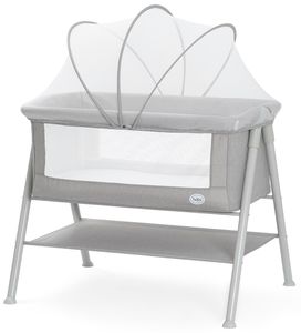 עריסה נצמדת למיטת הורים דאלאס עם מזרן, כילה, משטח אחסון ואפשרות חיבור לגלגלים - אפור