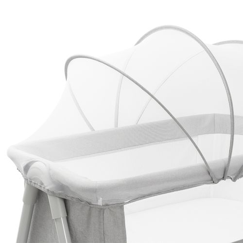 עריסה נצמדת למיטת הורים דאלאס עם מזרן, כילה, משטח אחסון ואפשרות חיבור לגלגלים - אפור