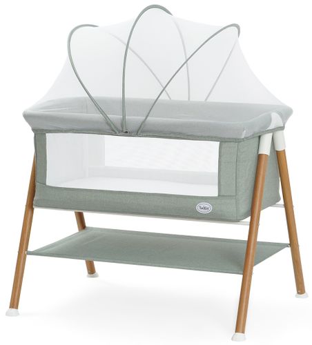 עריסת תינוק דאלאס עם מזרן, כילה, משטח אחסון ואפשרות חיבור לגלגלים - מרווה/מסגרת דמוי עץ