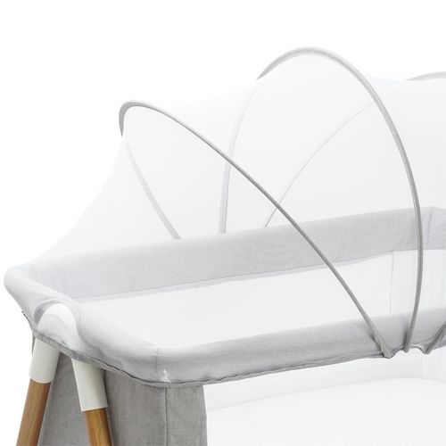 עריסת תינוק דאלאס עם מזרן, כילה, משטח אחסון ואפשרות חיבור לגלגלים - מרווה/מסגרת דמוי עץ