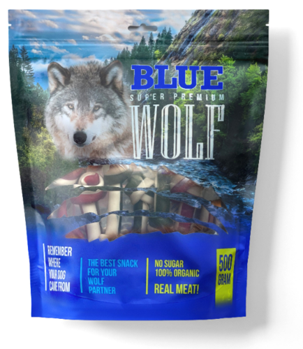 BLUE WOLF חטיף פרימיום לכלב - עצמות קשר דנטליים צבעוני 500 גרם