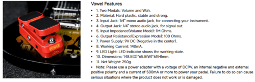 פדל 2 מצבים וואה וואה/ווליום Vowel Mini Wah Volume Guitar Pedal EC1008 מבית DONNER