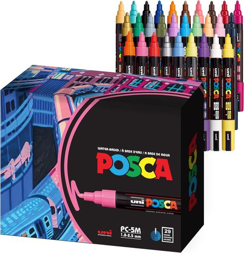 חדש! סט 29 טושי פוסקה  Posca  PC-5M, מעורב צבעים