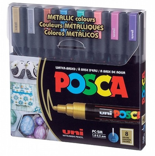 חדש! סט 8 טושי פוסקה בגוונים מטאליים  Posca  PC-5M METALLIC COLOR