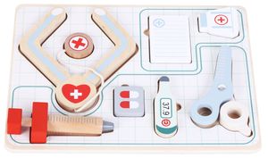 פאזל אביזרי רופא מעץ למשחק עם מגש 8 חלקים