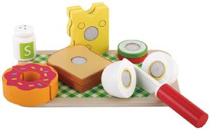 סט ארוחת בוקר מעץ למשחק עם סכין חיתוך ומגש 13 חלקים