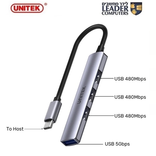 מפצל מטייפ סי ל-Unitek H1208B USB x4 