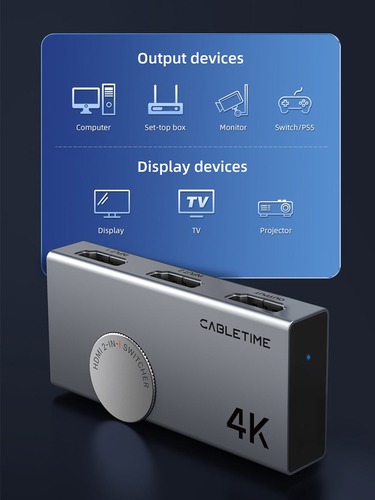 בורר HDMI 4K 60Hz HDMI 2.0 Switch 2 In 1 Out דו-כיווני
